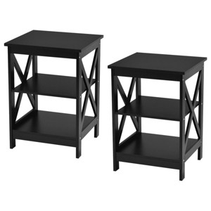 Costway 2PCS 3-Tier Nightstand End Table Storage Display Shelf Living Room Furni Black - 1 of 4