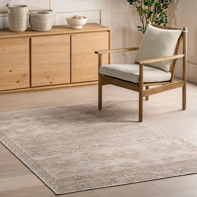 Riya Beige Geometric Washable Cotton Area Rug
