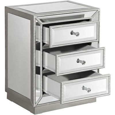 Elegant 25" Silver Mirrored Accent Table with Faceted Glass Knobs