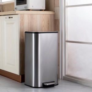 Stainless Steel Trash Can 3.2 Gal/12L with Lid, Step-On Pedal and Inner Bucket, Rectangular Design for Kitchen Office Living Room - 1 of 4