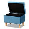 Baxton Studio Elias Velvet and Wood Storage Ottoman Blue/Oak: Padded, Rectangular Storage Seat - 2 of 4
