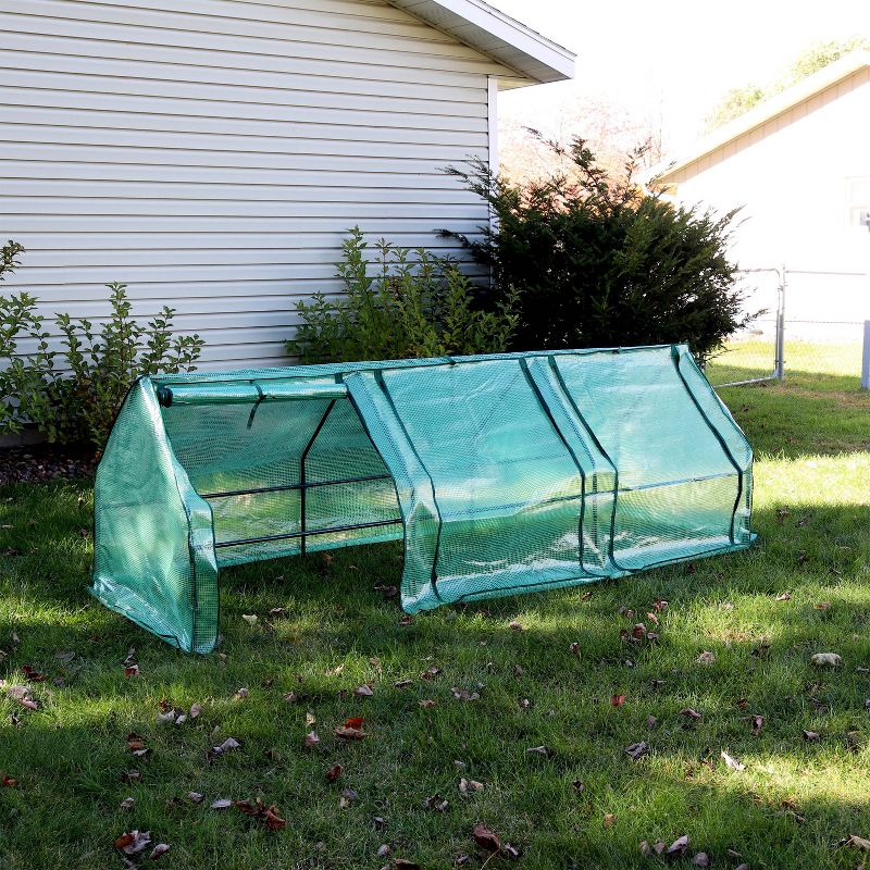 Sunnydaze Outdoor Portable Slanted Top Plant Shelter Mini Cloche Greenhouse with Zipper Doors - 36" - Green, 4 of 13