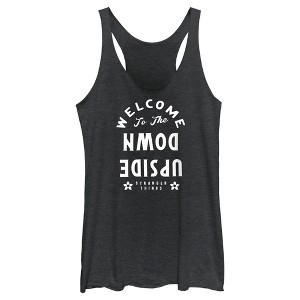 Women's Stranger Things Welcome to the Upside Down Greeting Racerback Tank Top - 1 of 4