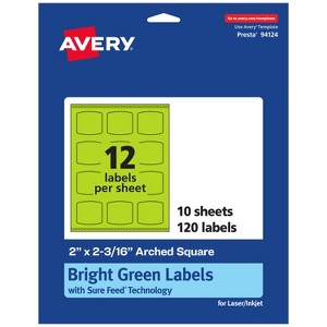 Avery Bright Green Paper Labels, 2" x 2-3/16" Arched Square - 1 of 4