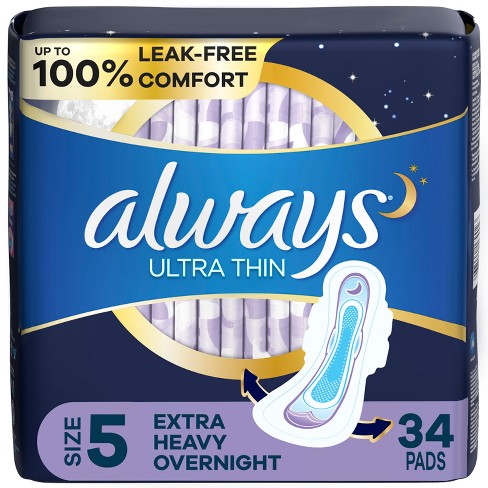 Always Ultra Thin Extra Heavy Overnight Pads - Size 5 - 34ct : Target