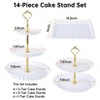 14-Piece Dessert Stand Set-White 4-Tiered Cake Stands(3-Tier&2-Tier)+6 Rectangle Appetizer Trays for Party/Wedding(Thick Plastic Serving Platters) - 3 of 4