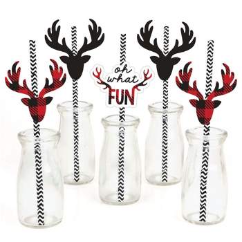 25pcs Christmas Reindeer Pattern Paper Straws Disposable & Drinking Straws  For Holiday Party & Celebration Decoration