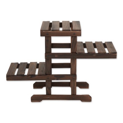 12" Indoor/Outdoor Wood ZigZag Pallet Plant Stand Brown - Zings & Thingz