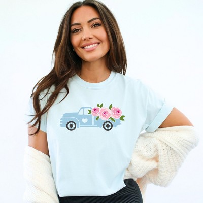 Simply Sage Market Spring Retro Truck With Flowers Garment Dyed Tee