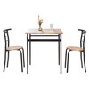 VECELO 3-Piece Dining Table & Chairs Set for 2, Metal and Wooden Square Kitchen Dining Set for Small Space, Brown/Gray - 2 of 4