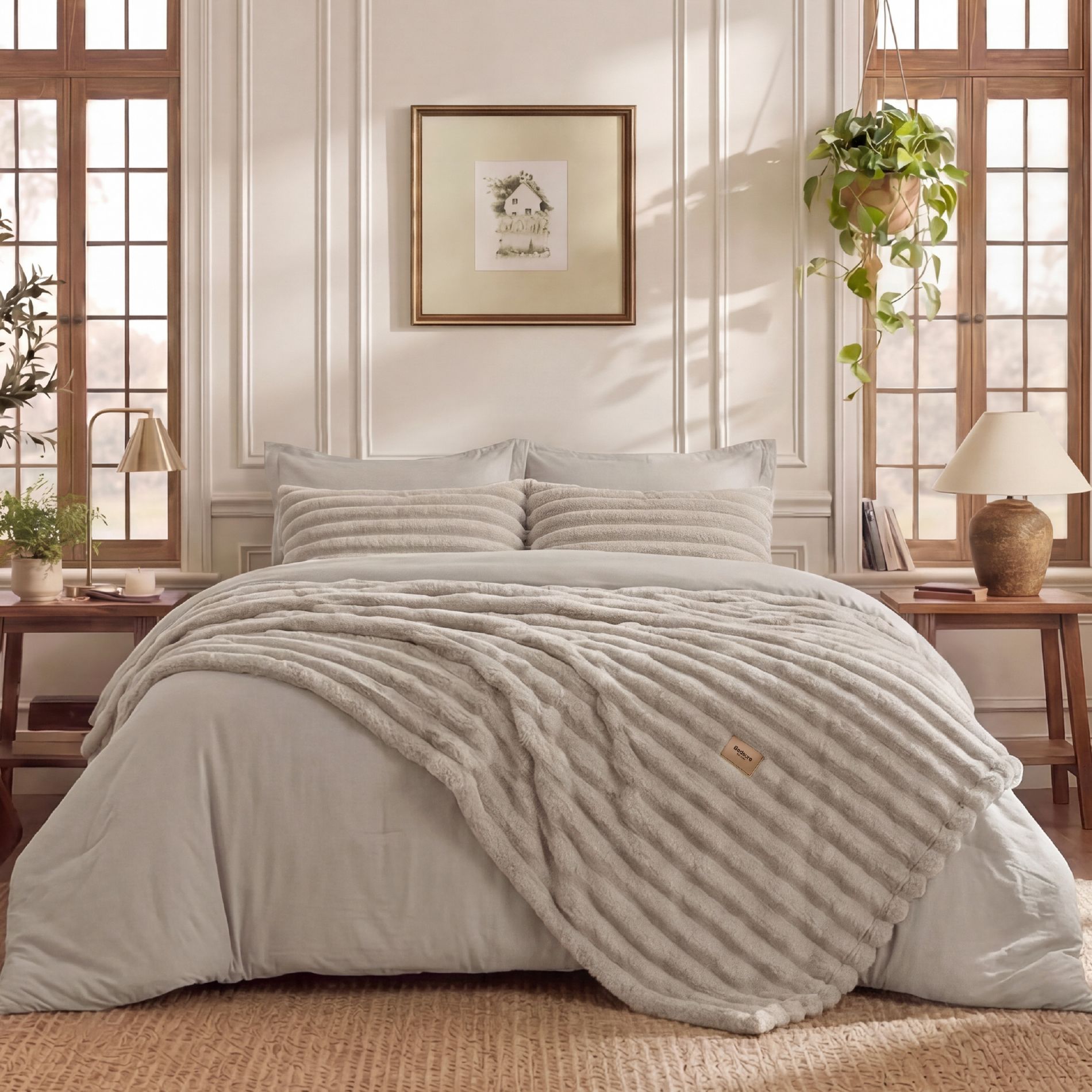 Bedsure Gentlesoft™ 2-in-1 Comforter Set and Detachable Fluffy Blanket, Bedding Set for All Season Use, SnapTech Design for Space Saving (Includes 2 P