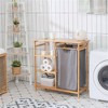 NAYSAYE Bamboo Laundry Hamper Stand with 3-Tier Open Shelves Removable Laundry Bag Multi-Purpose Organizer for Home Bathroom Bedroom, Brown and Gray - 2 of 4