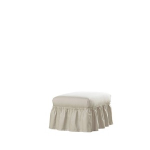 Relaxed Fit Duck Furniture Ruffle Ottoman Slipcover White - Serta