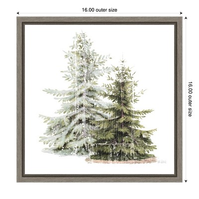 Vintage Holiday Trees in Snow Framed Canvas Wall Art, 16 x 16 Inch