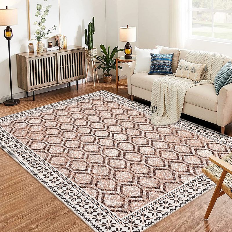 Geometric Area Rug, Non-Shedding Stain-Resistant Non-Slip Foldable Indoor Mat (BrownTone), 5 of 8