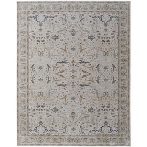 Gray Blue and Red Ikat Power Loom Worn Faded Area Rug With Fringe - 1 of 4