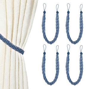 Unique Bargains Braided Polyester Elegant Design Durable Curtain Tiebacks Dark Blue 4 Pcs - 1 of 4