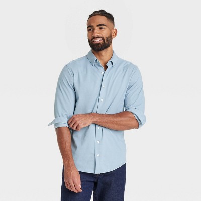 XLG Lt Blue Men's Shirt 94% Cotton/5% Flax Lagenlook outlet Button-Up Long Sleeve Shirt