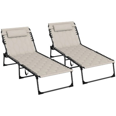 74" Folding Chaise Lounge Set with 5-level Reclining Back, Outdoor Lounge Tanning Chair