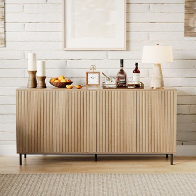 63" Sideboard Buffet Cabinet, Fluted Coffee Bar Cabinet with Adjustable Shelves, Entryway Console Table, Accent Storage Cabinet for Living Room