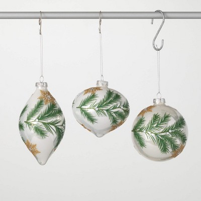 5.5"H & 4"H Sullivans Christmas Fresh Woodland Ornament Set of 3  White-Green