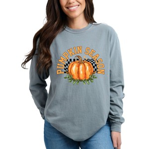 Simply Sage Market Pumpkin Season Checkered Garment Dyed Long Sleeve - 1 of 4
