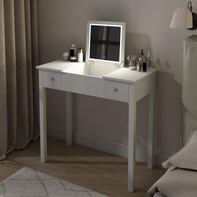 Chic White Vanity Table with LED Lights, Flip-Top Mirror and 2 Drawers, Jewelry Storage for Women Dressing, 1 of 6