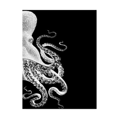 Trademark Fine Art - Fab Funky 'Octopus Black And White B' Canvas Art - 14x19