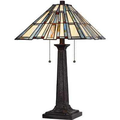 Cal Lighting BO-3100TB 60W X 2 Metal and Resin Tiffany Table Lamp with Pull Chains, Dark Bronze