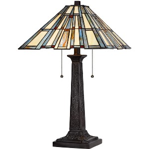 Cal Lighting BO-3100TB 60W X 2 Metal and Resin Tiffany Table Lamp with Pull Chains, Dark Bronze - 1 of 4