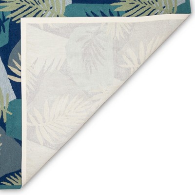 Abstract Navy and Aqua Handmade Synthetic Rug 42.5"