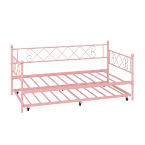 Metal Daybed Frame, Twin Size Sofa Bed with Trundle, Heavy Duty Metal Slats Support, Noise Free Design for Small Space, Living Room Bedroom - 1 of 4