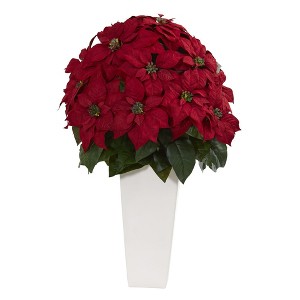 Nearly Natural 32-in Poinsettia Artificial Plant in White Planter - 1 of 1