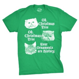 Mens Oh Christmas Tree Your Ornaments Are History T Shirt Funny Cat Holiday Tee For Guys - Crazy Dog Men's T Shirt - 1 of 4