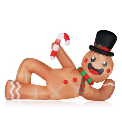 NAYSAYE Inflatable Holiday Decoration Lying Gingerbread Man Festive Yard Display for Home Garden, Brown, 118"*33.5"*70.8"