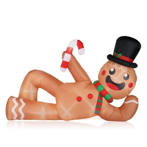 NAYSAYE Inflatable Holiday Decoration Lying Gingerbread Man Festive Yard Display for Home Garden, Brown, 118"*33.5"*70.8" - 1 of 4