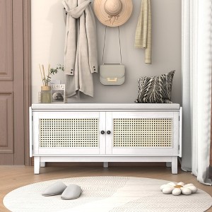 Okak Modern Shoe Storage Bench with Rattan Doors & Soft Cushioned Seat,Accent Wooden Shoe Bench for Entryway,Hallway - 1 of 4