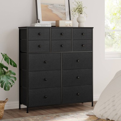 WOWLIVE 12 Dresser,Chest of Drawers, Easy-Pull Fabric & Wood Dressers with Top