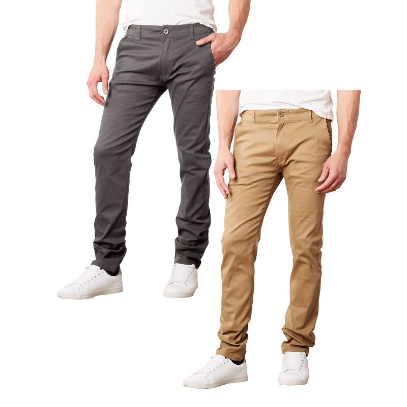 Galaxy By Harvic Men's Cotton Chino  Slim Fit Casual Stretch Pants-2 Pack, 1 of 3