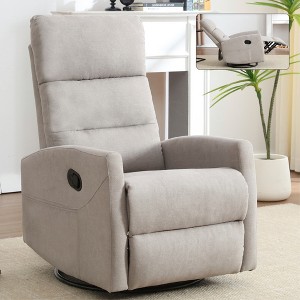 Manual Recliner Chair with Rocker and 360° Swivel, Fabric Upholstery, Handle Recline, Heavy Duty Metal Base - 1 of 4
