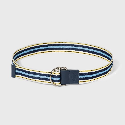 Brown leather Skinny belt Blue White Cotton Woven Belt for Women