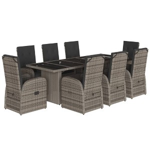 vidaXL 9 Piece Patio Dining Set with Cushions Gray Poly Rattan - 1 of 4