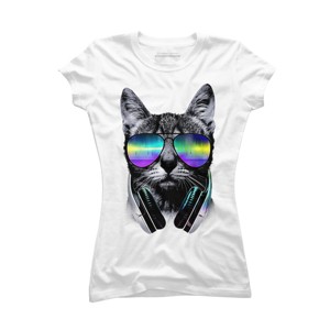 Junior's Design By Humans Music Lover Cat By clingcling T-Shirt - 1 of 3
