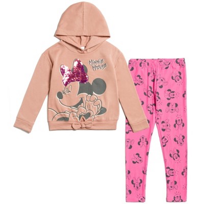 Disney Minnie Mouse Girls Sequin Pullover Fleece Hoodie Leggings Outfit Set Toddler to Big Kid