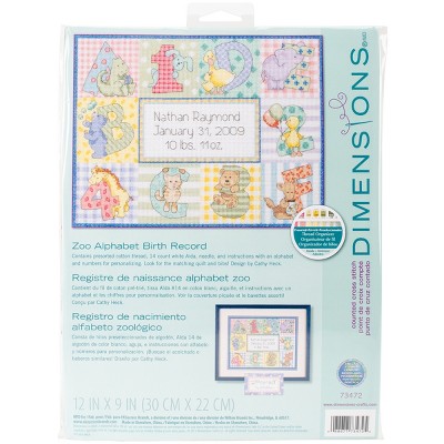 Dimensions Baby Hugs Counted Cross Stitch Kit 12"X9"-Zoo Alphabet Birth Record (14 Count)