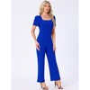 INSPIRE CHIC Women's Work Elegant Square Neck Puff Short Sleeve Loose Wide Leg Jumpsuits Romper - 4 of 4