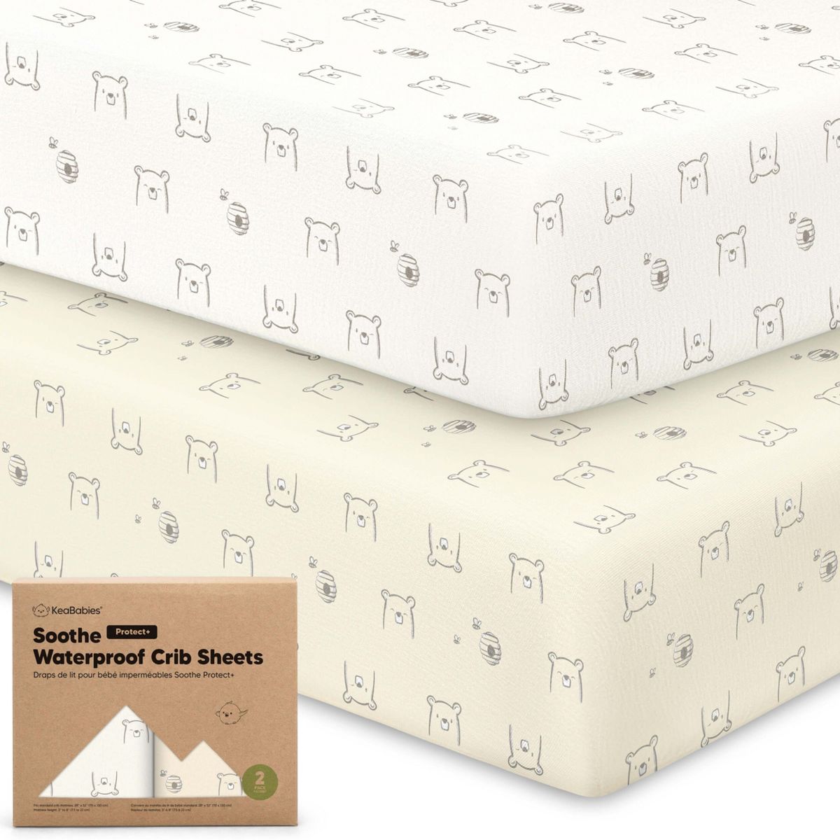 KeaBabies 2pk Soothe Waterproof Fitted Crib Sheets for Girl, Boy, 52x28 100% Organic Soft Cotton Crib Mattress Protector Sheet - thumbnail 10