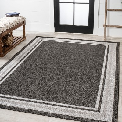Modern Stripe 4' x 6' Black and Gray Synthetic Indoor/Outdoor Rug