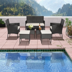 Costway 7pcs Patio Rattan Sofa Furniture Set Table Ottoman Metal Cushioned Outdoor Pool - 1 of 4