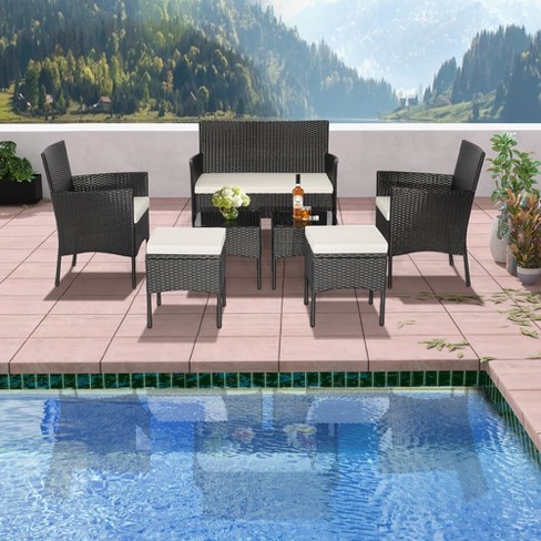 Costway 7pcs Patio Rattan Sofa Furniture Set Table Ottoman Metal Cushioned  Outdoor Pool : Target